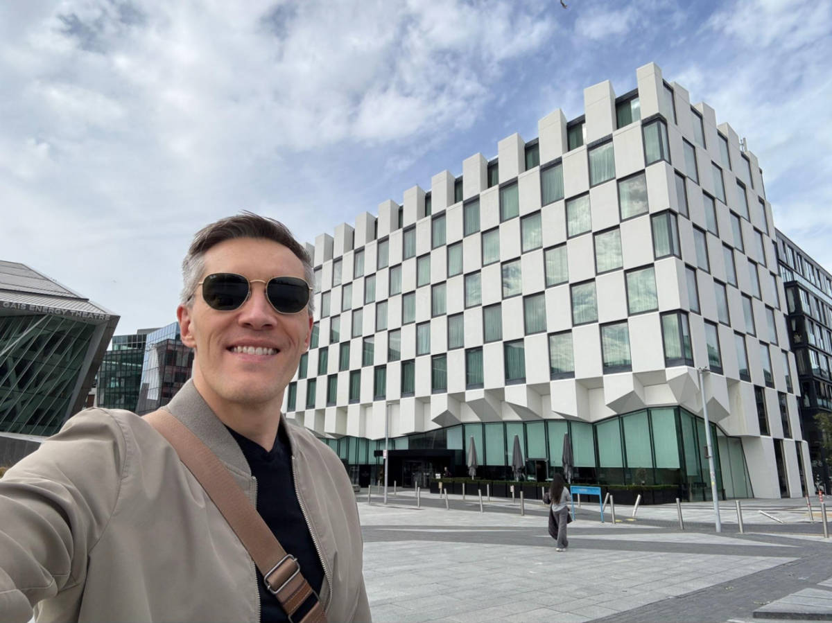 Me outside the hotel, which dominates The Docklands skyline