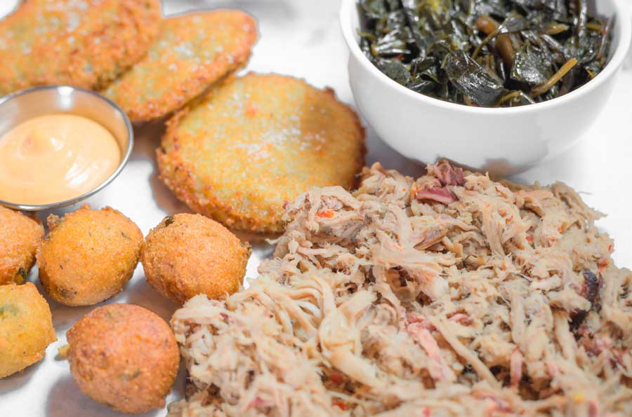 Pulled pork on a plate from 12 Bones Smokehouse