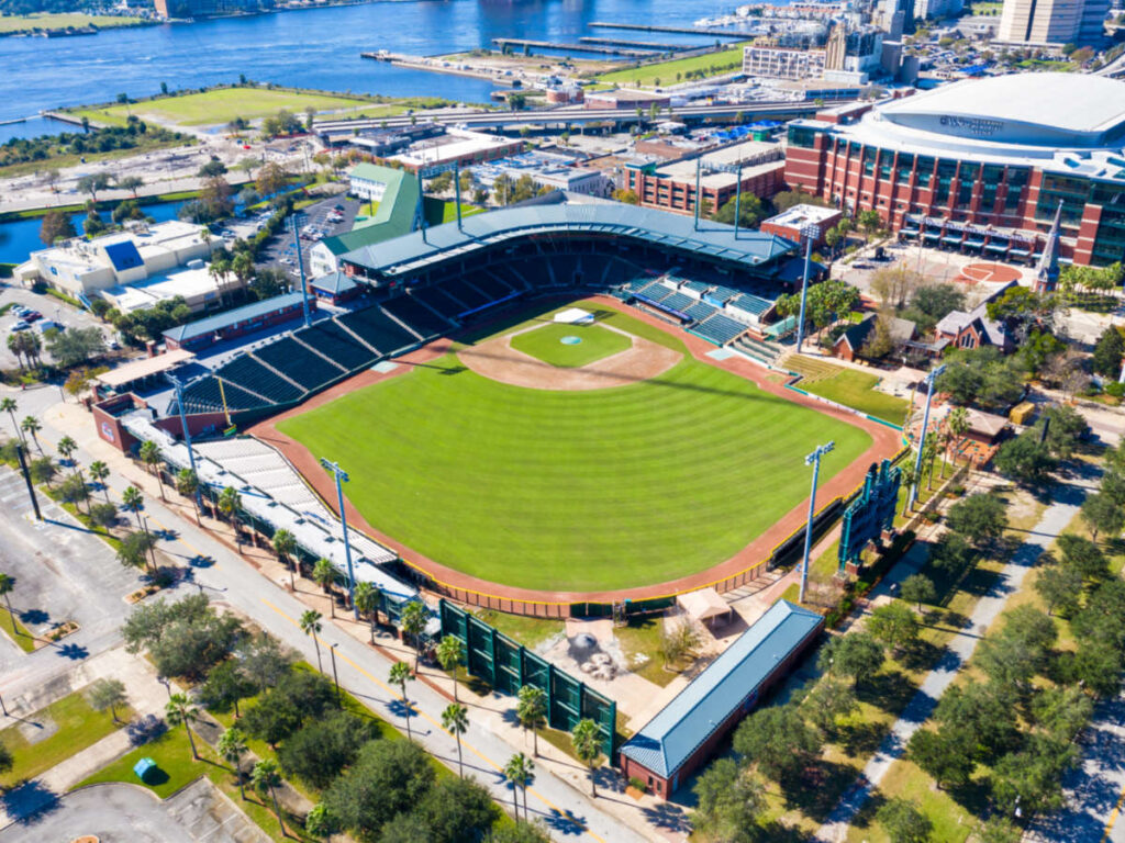 Aerial view of the 121 Financial Ballpark