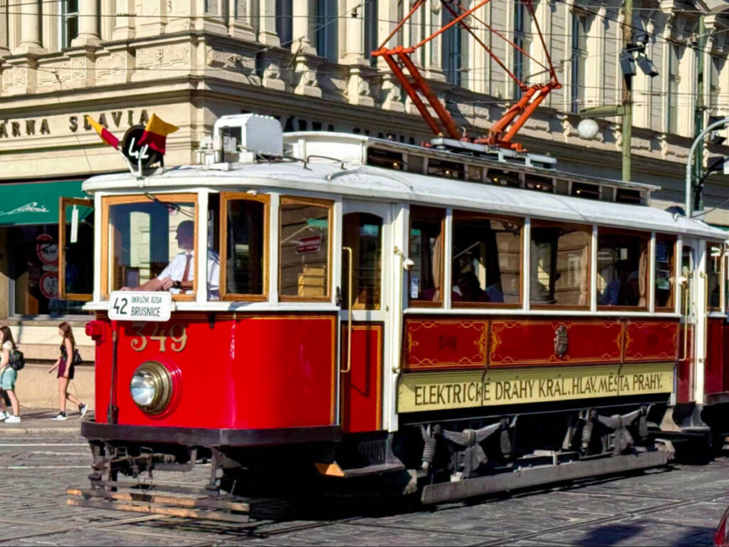 View of the 349 historic tram on the road