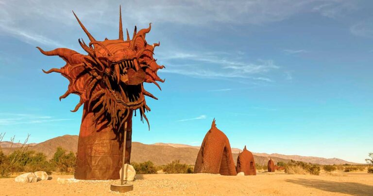 A huge metal dragon sculpture located in Borrego Springs Desert near San Diego