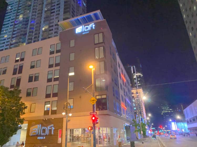 View of the outside of the Aloft Hotel Denver