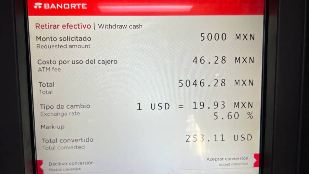 View of the ATM screen during while withdrawing your money