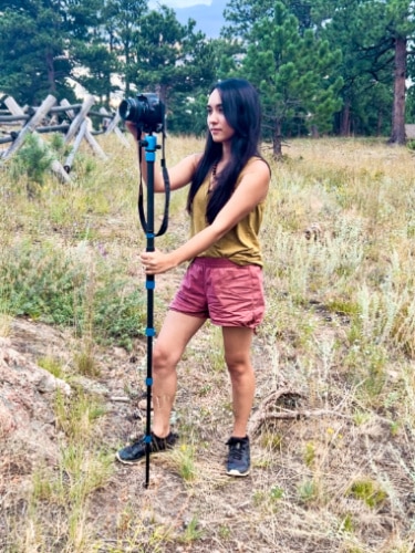 The author Abigail Bliss, shooting on a DSLR with the MeFOTO Roadtrip PRO converted to monopod