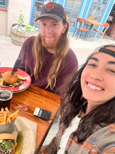 The author Abigail Bliss with her husband at the Tommyknocker Brewery & Pub