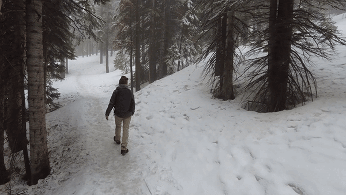 Travel Lemming editor Abigail Bliss, hiking to Emerald Lake during winter