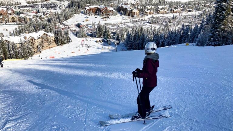 View of the author Abigail Bliss skiing on the slope at Keystone Ski Resort