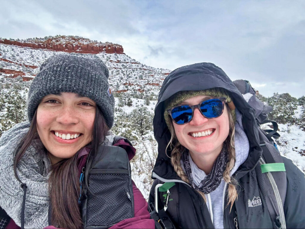 The author, Abigail, testing the Hyperlite Mountain Gear 3400 Southwest with Skycie using the Mountainsmith Apex 60 