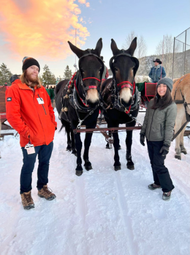 Travel Lemming editor Abigail Bliss with her husband on a sleigh ride