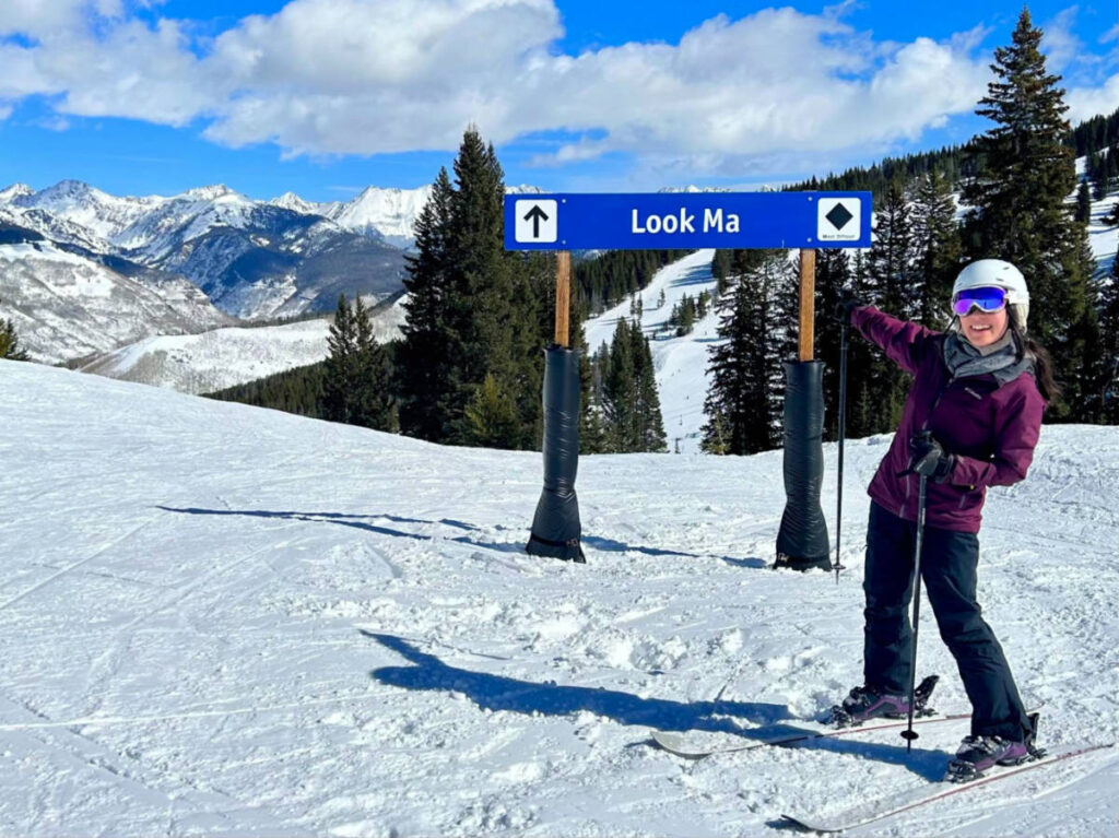 The author, Abigail Bliss skiing at Vail Ski Resort