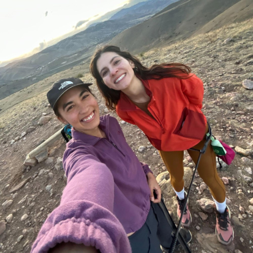 The author Abigail Bliss and her friend smiling for a photo