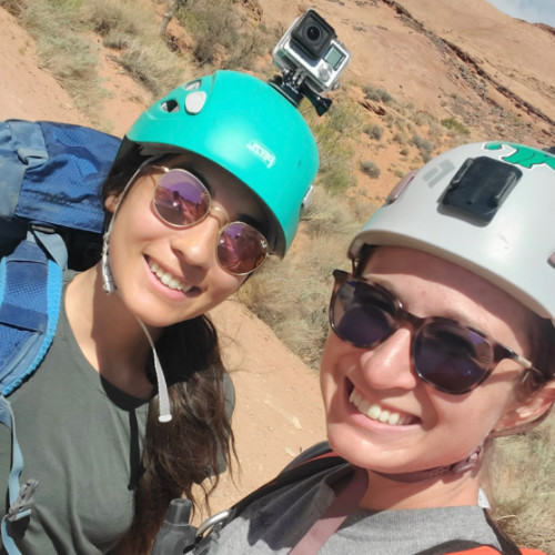 Author Abigail wearing a helmet with GoPro HERO13