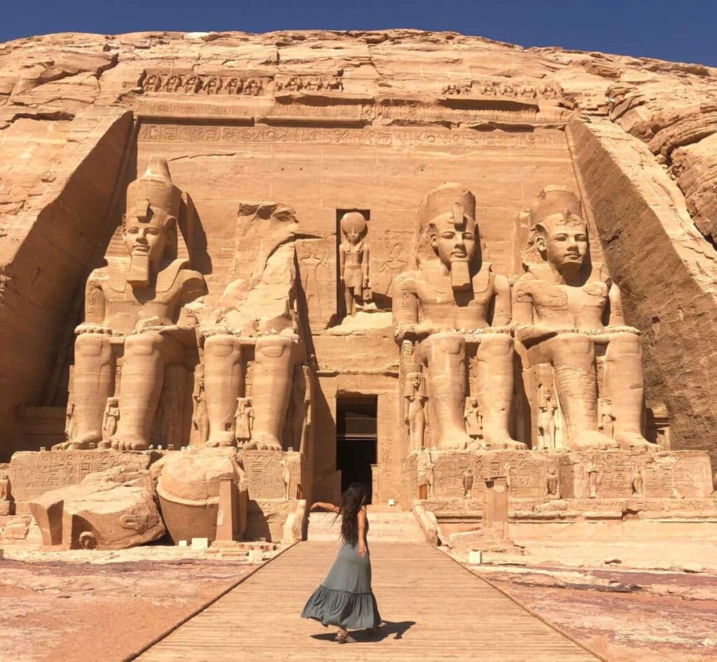 Travel Lemming writer McKenna enjoying herself in front of the Abu-Simbel temple