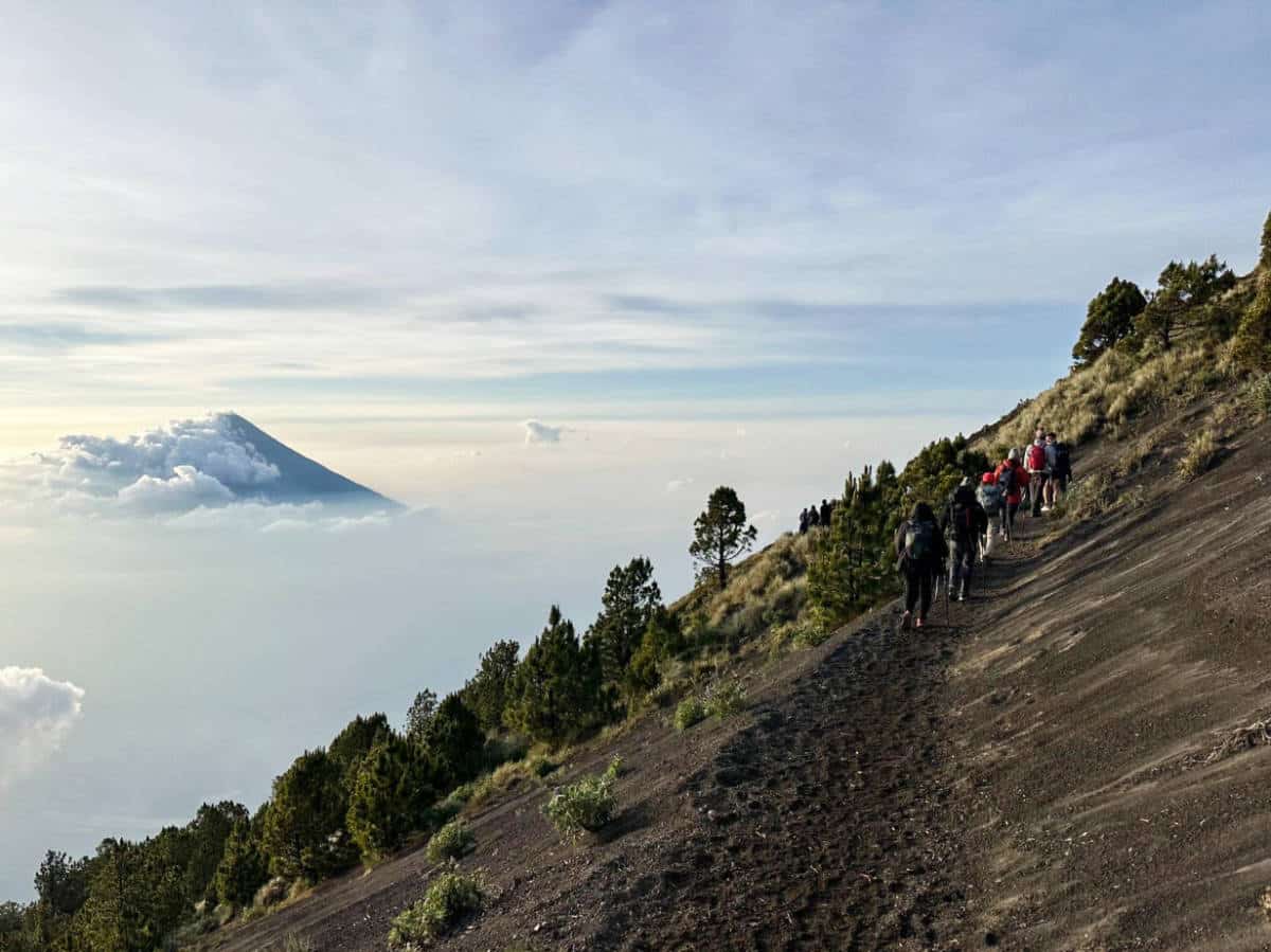 Hikers descending from the summit of Acatenango