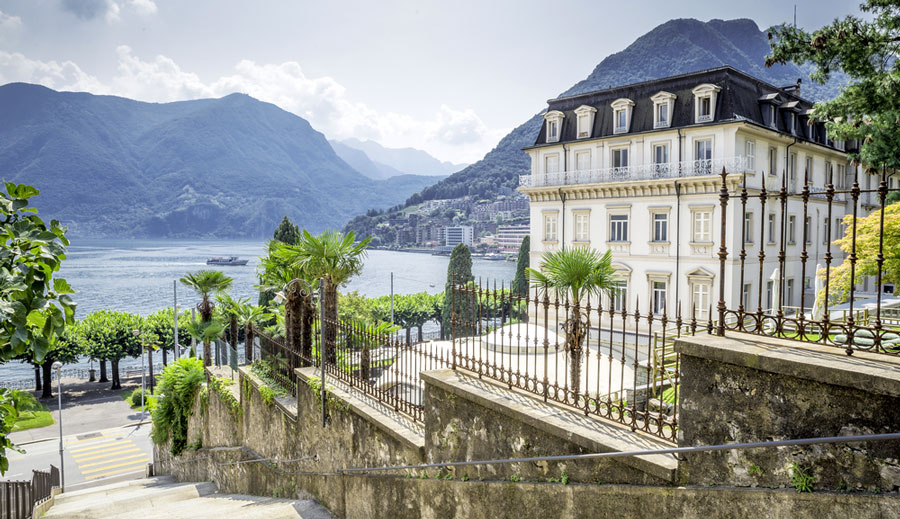 View of Lugano, the lakefront city in Switzerland