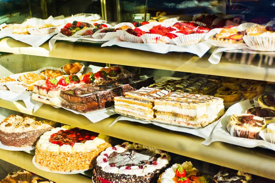 View of the displayed wide variety of cakes