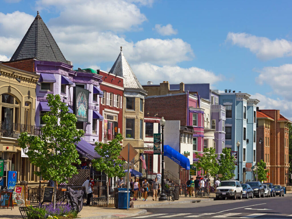 View of colorful houses at the Adams Morgan neighborhood