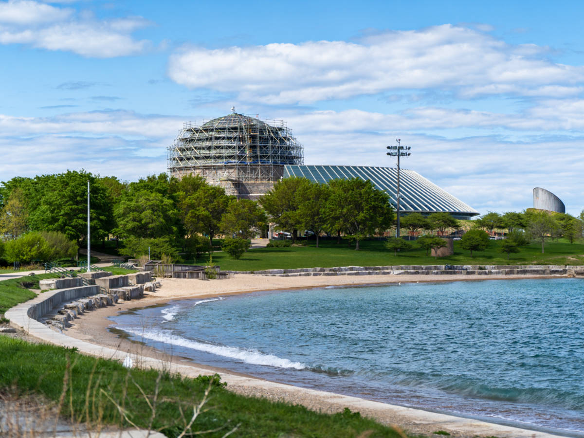 View of the Adler Planetarium from the 12th Street Beach
