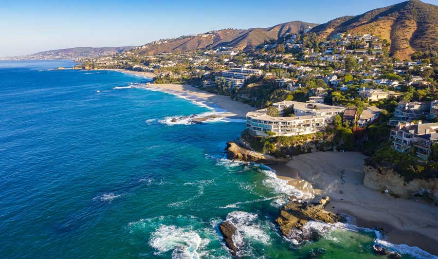 Aerial view of a town in Laguna Beach