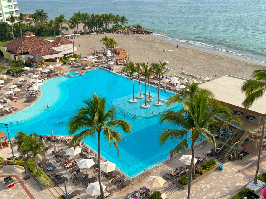 Aerial view of the Marriott Resort Puerto Vallarta Pool