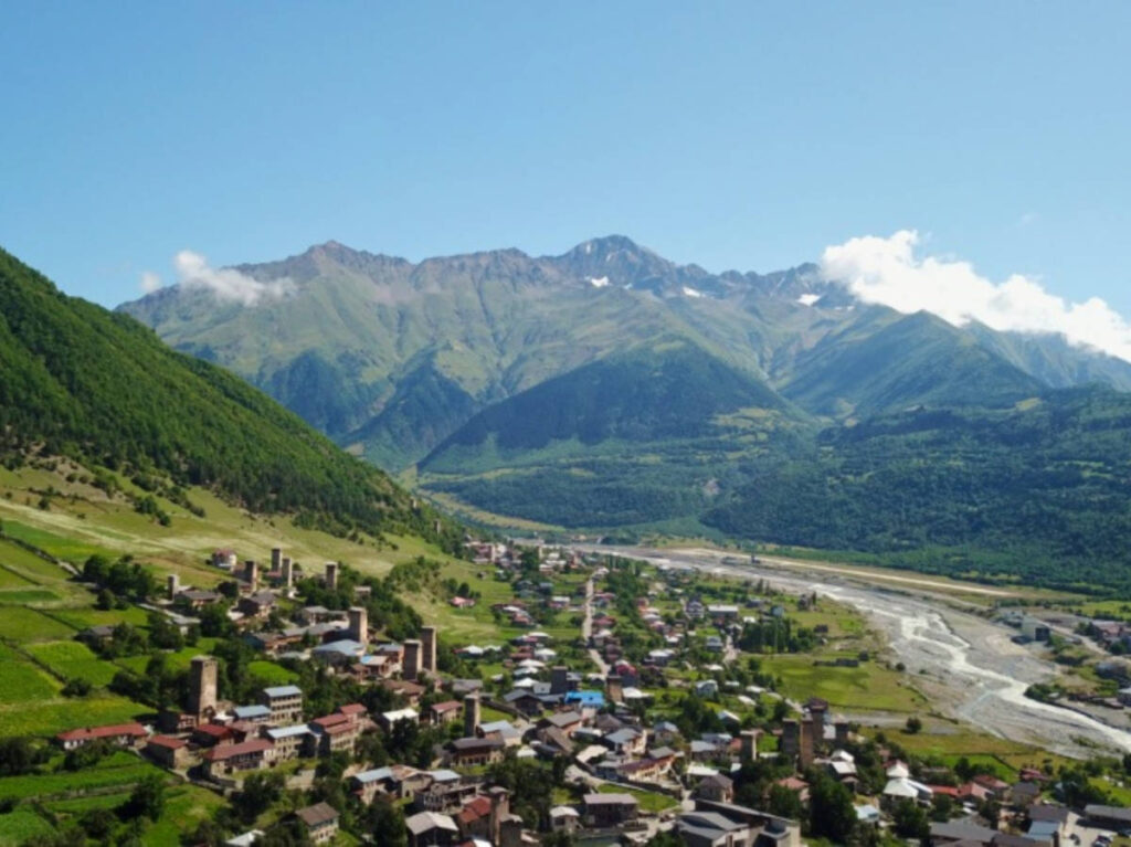 Aerial view of the highland townlet of Mestia