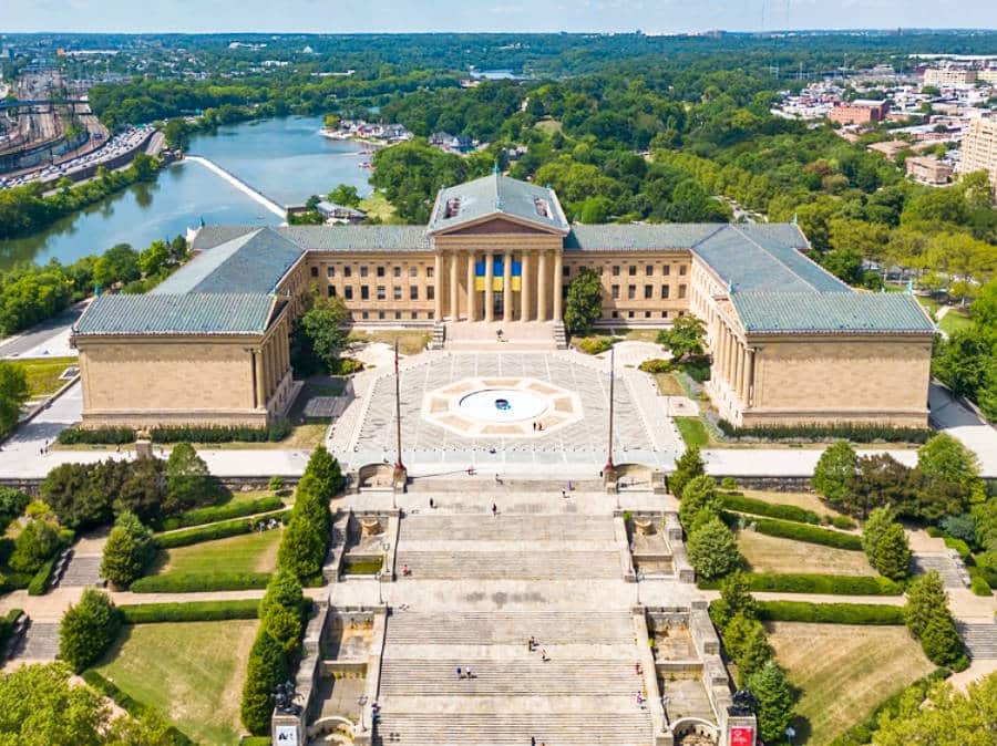Aerial view of the Philadelphia Museum of Art on a sunny day