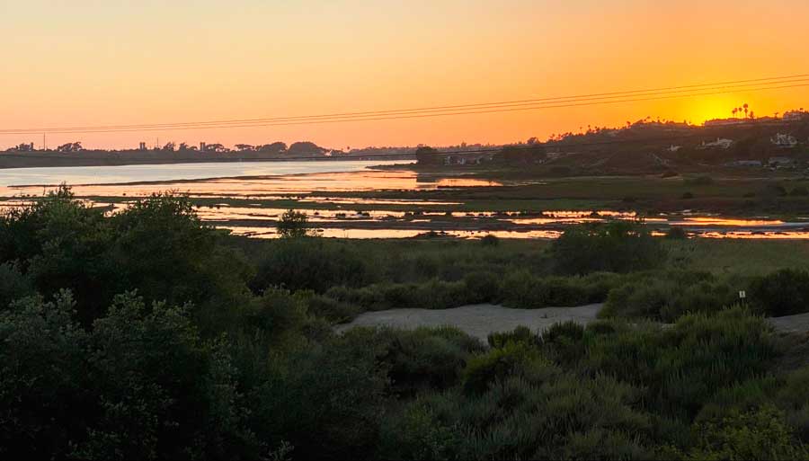 View of the sunset over Agua Hedionda Lagoon