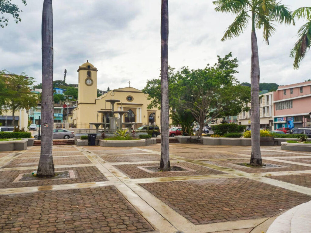 View of the Iglesia de San Carlos Borromeo from the plaza
