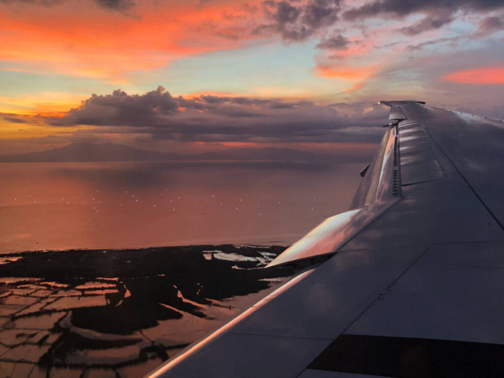 View from an airplane during sunset