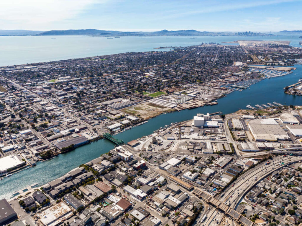 Aerial view of the neighborhoods in Alameda Island