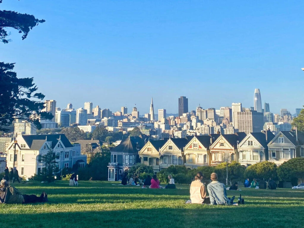 Clear blue sky over the Alamo Square Park during morning