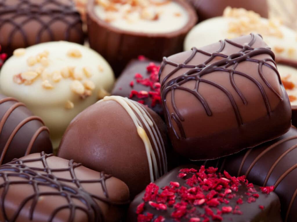 Close up view of chocolates from Alaska Wild Berry Products