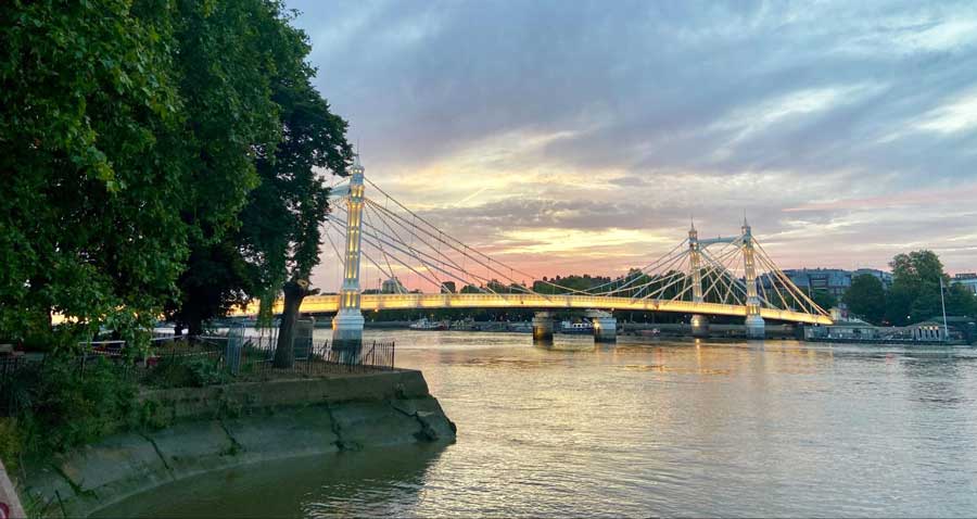 The Albert Bridge with lights in London