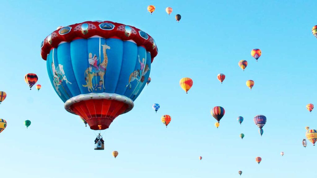 Colorful hot air balloons during the Albuquerque International Balloon Fiesta