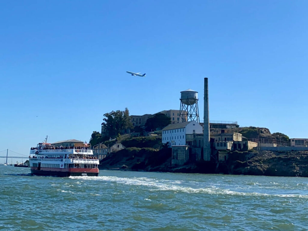 Clear blue sky over Alcatraz Island
