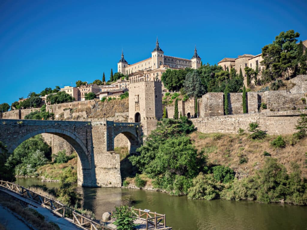 Clear blue sky over the Alcazar de Toledo