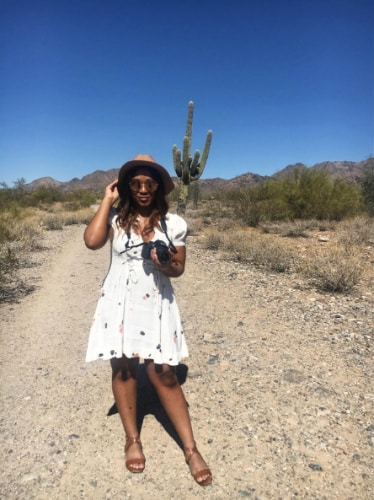 Alexandria Taylor under the clear blue sky on a desert in Scottsdale, Arizona