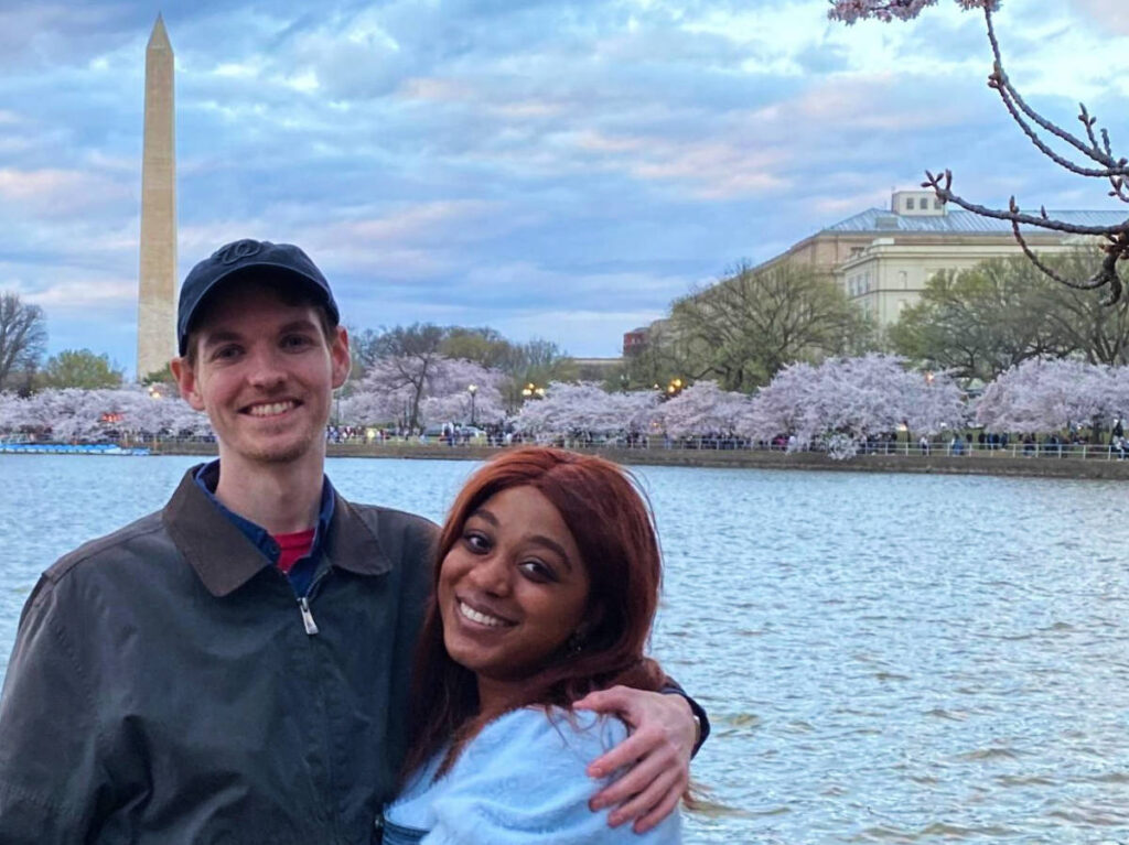 The author Alexandria Taylor with her partner at the Tidal Basin