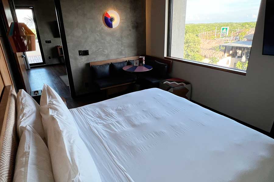 View inside a bedroom in Aloft Tulum