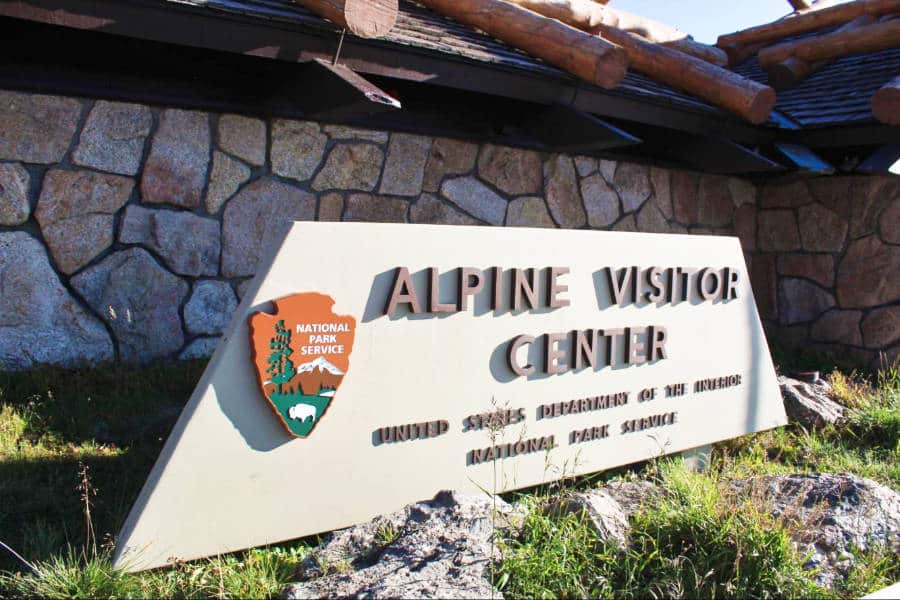 View of the Alpine Visitor Center landmark signage outside