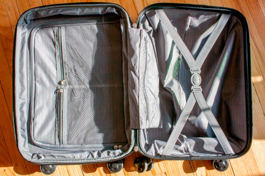 View of the interior of Amazon Basics Luggage