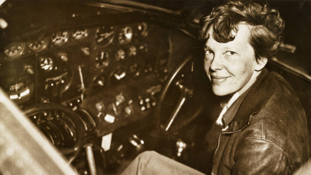 Amelia Earhart in the cockpit of the aviation