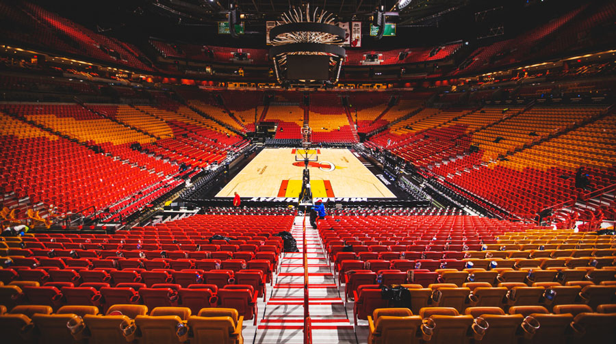 View of the empty Miami Heat basketball arena