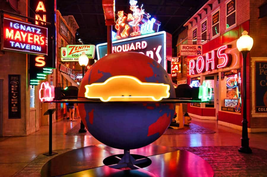 A collection of large neon signs in American Sign Museum