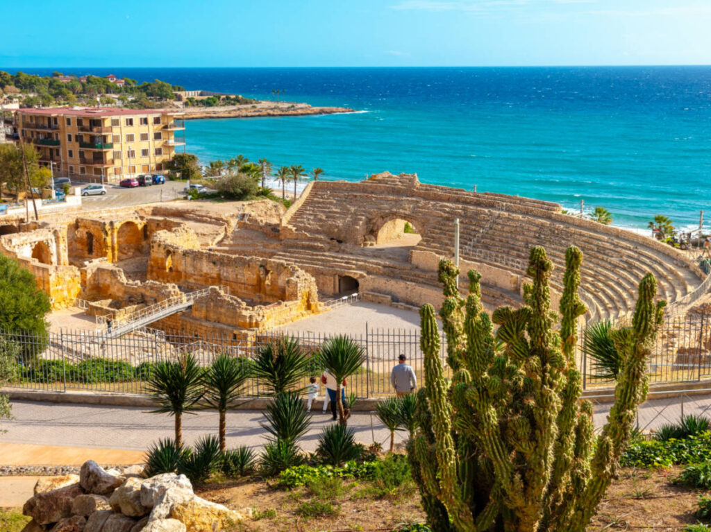 Ruins of Roman amphitheater by the Mediterranean sea in Tarragona