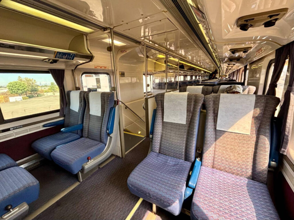 View of the seating inside the Pacific Surfliner