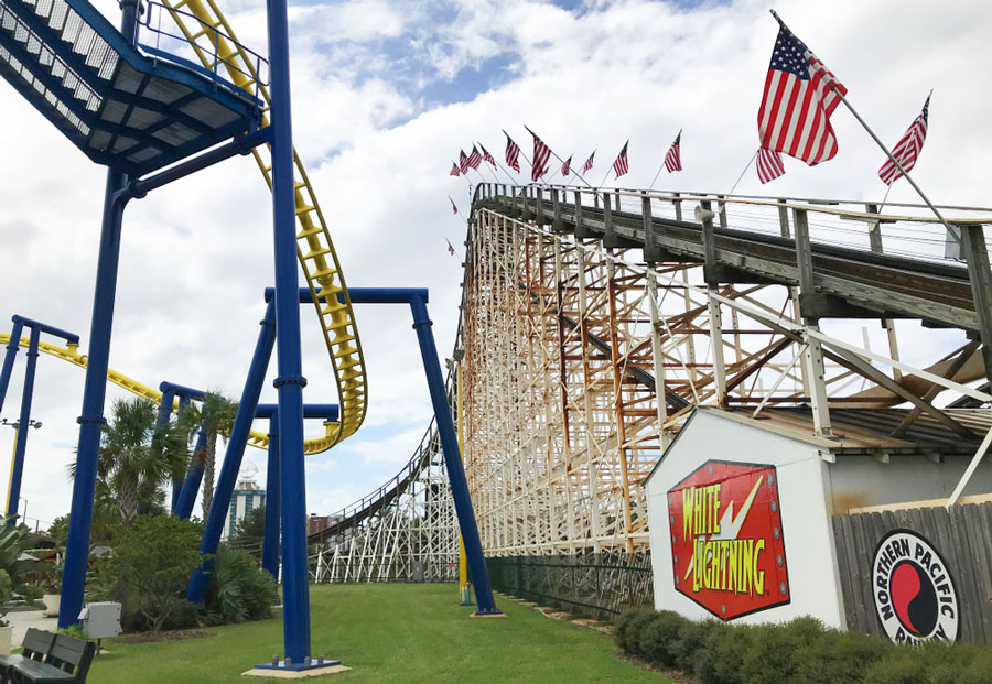 View of a thrilling ride in an amusement park