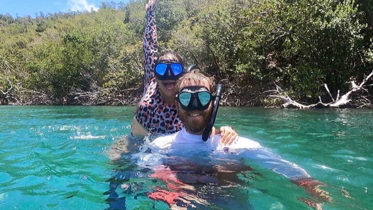 The author Andrew Bloem with his wife snorkeling in St. John