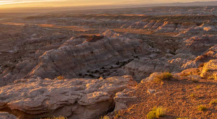 Overlooking view in Angel Peak Campground during sunset