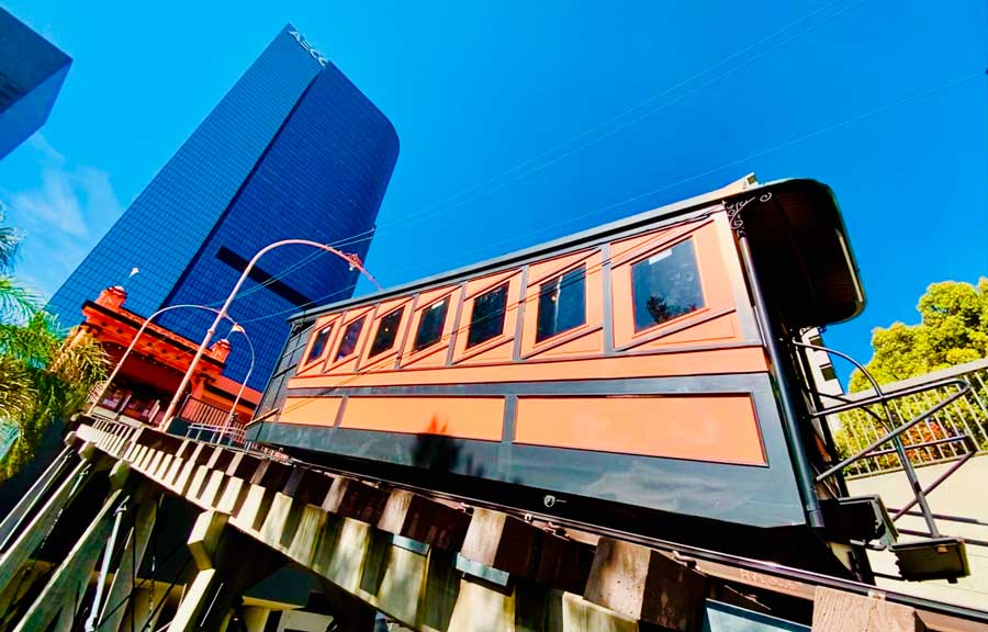 The Angels Flight Railway under the clear blue sky